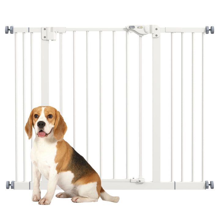 PawHut Adjustable Dog Gate, Metal Safety Barrier for Pets, Extends 74-100cm Wide, Easy Install, White | Aosom UK