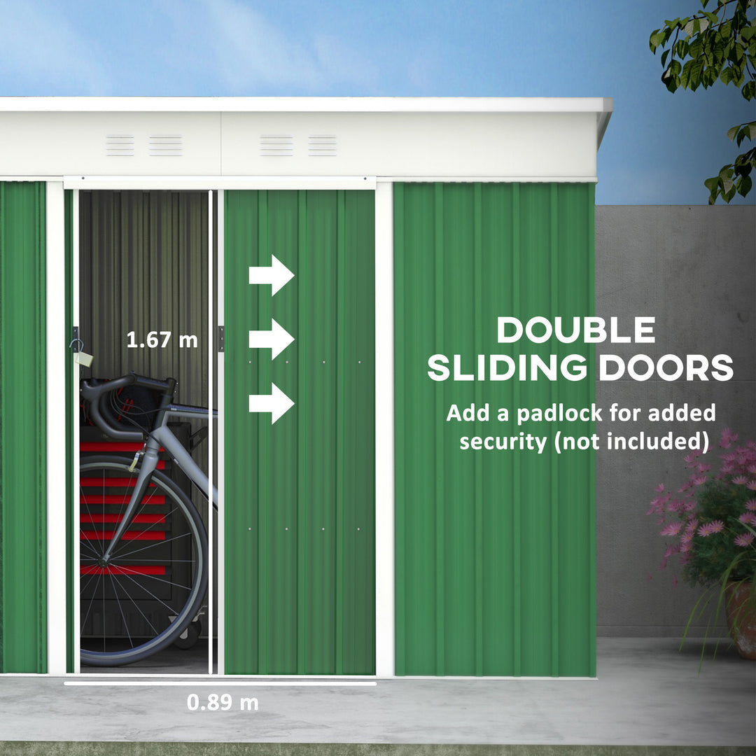 7.6 x 4.3ft Garden Storage Shed with Lockable Sliding Doors and Ventilation, Metal Garden Tool Storage House, Green