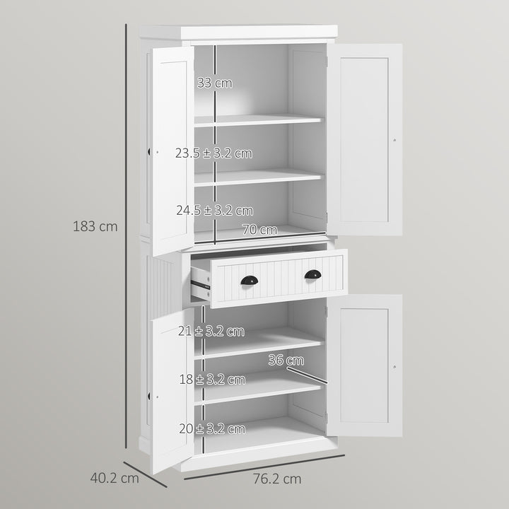 HOMCOM Traditional Kitchen Cupboard  Freestanding Storage Cabinet with Drawer, Doors and Adjustable Shelves, White