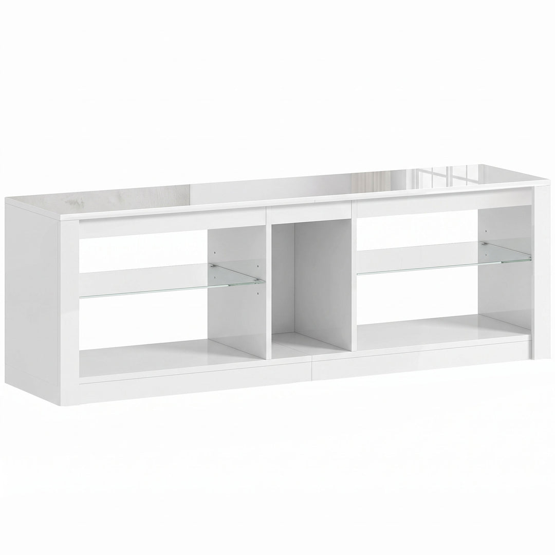 TV Stand Cabinet with LED Lights and Remote Control for TVs up to 65", Entertainment Centre with Storage Shelves and Compartment - White