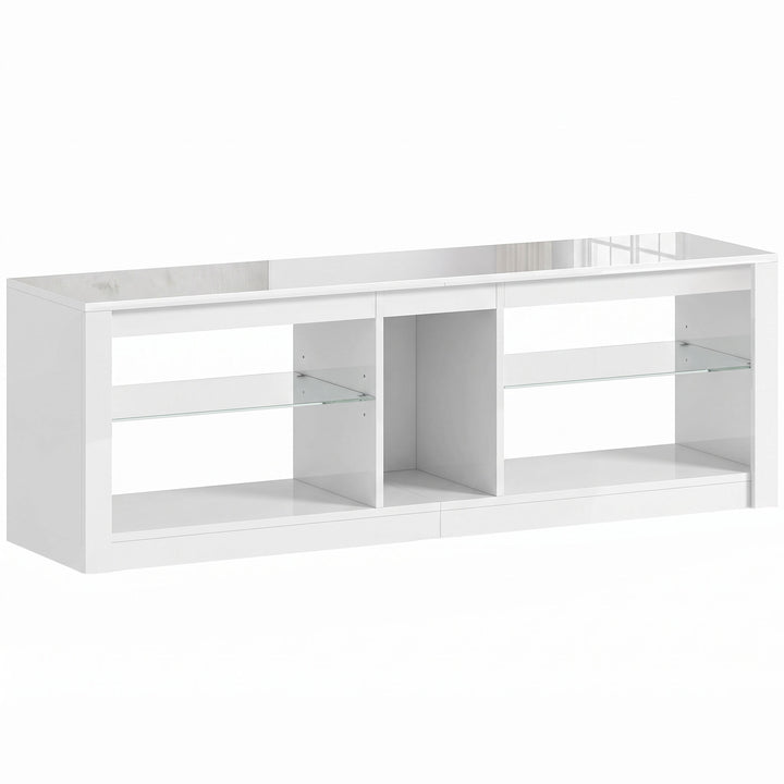 TV Stand Cabinet with LED Lights and Remote Control for TVs up to 65", Entertainment Centre with Storage Shelves and Compartment - White
