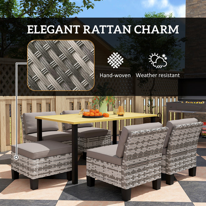 Seven-Piece Rattan Dining Set - Grey