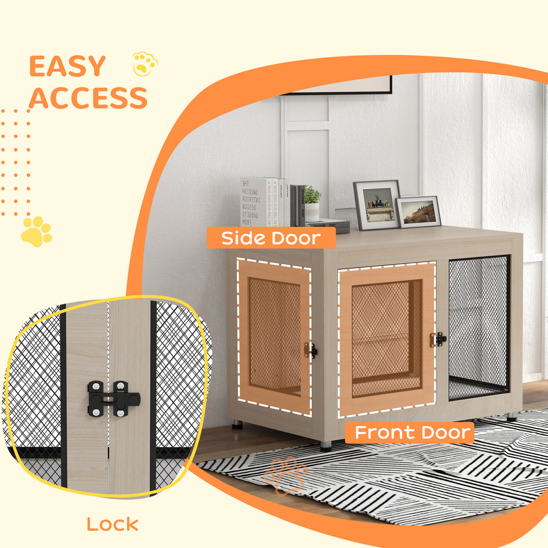 2-in-1 Dog Cage & Side Table, with Two Doors, Cushion, for Large Dogs