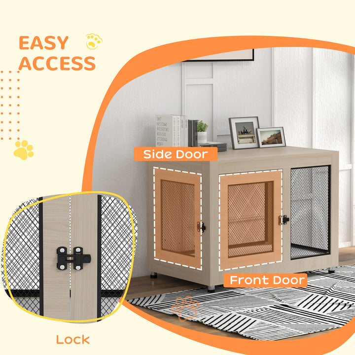 2-in-1 Dog Cage & Side Table, with Two Doors, Cushion, for Large Dogs
