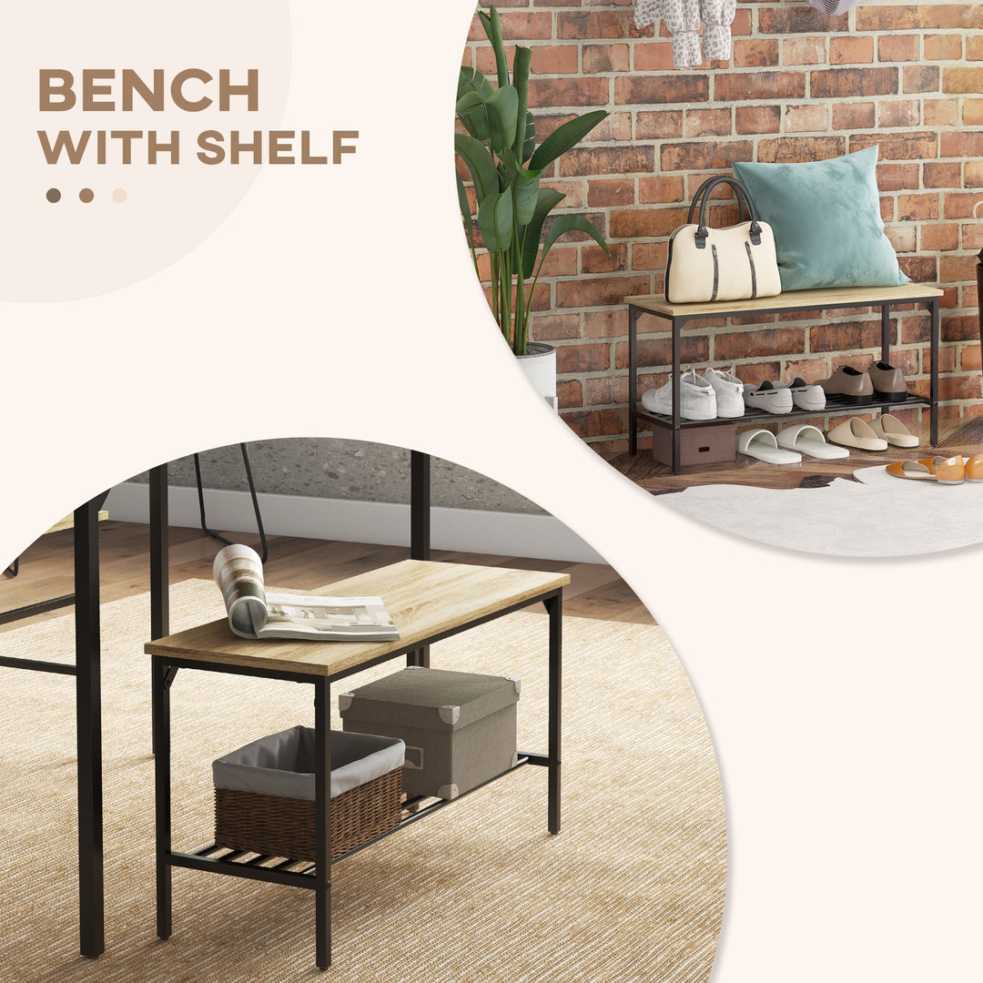 Square Dining Set for 4 Persons, Table, Chairs and Bench Included, Natural Wood Effect