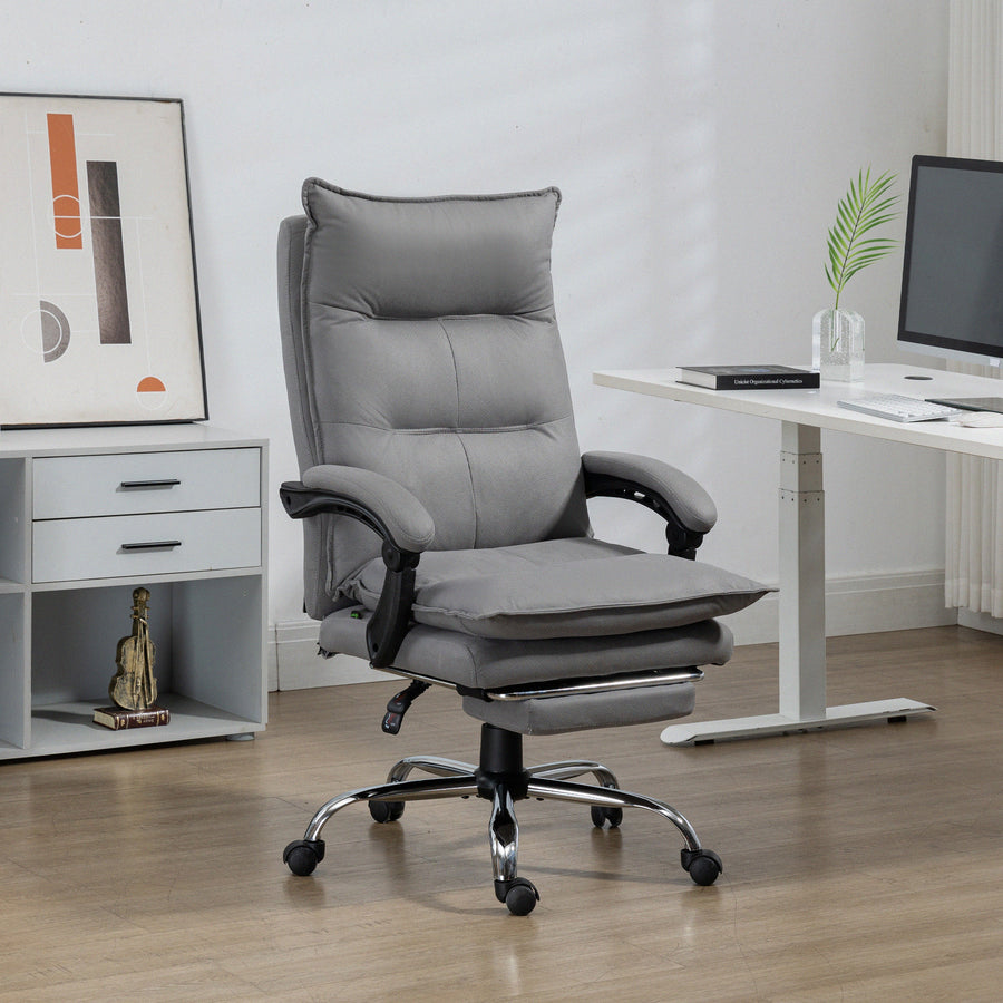 Massage Office Chair with Footrest, Desk Chair with 6 Point Massage and Heat, 155° Reclining Back for Home, Thick Padding, Grey