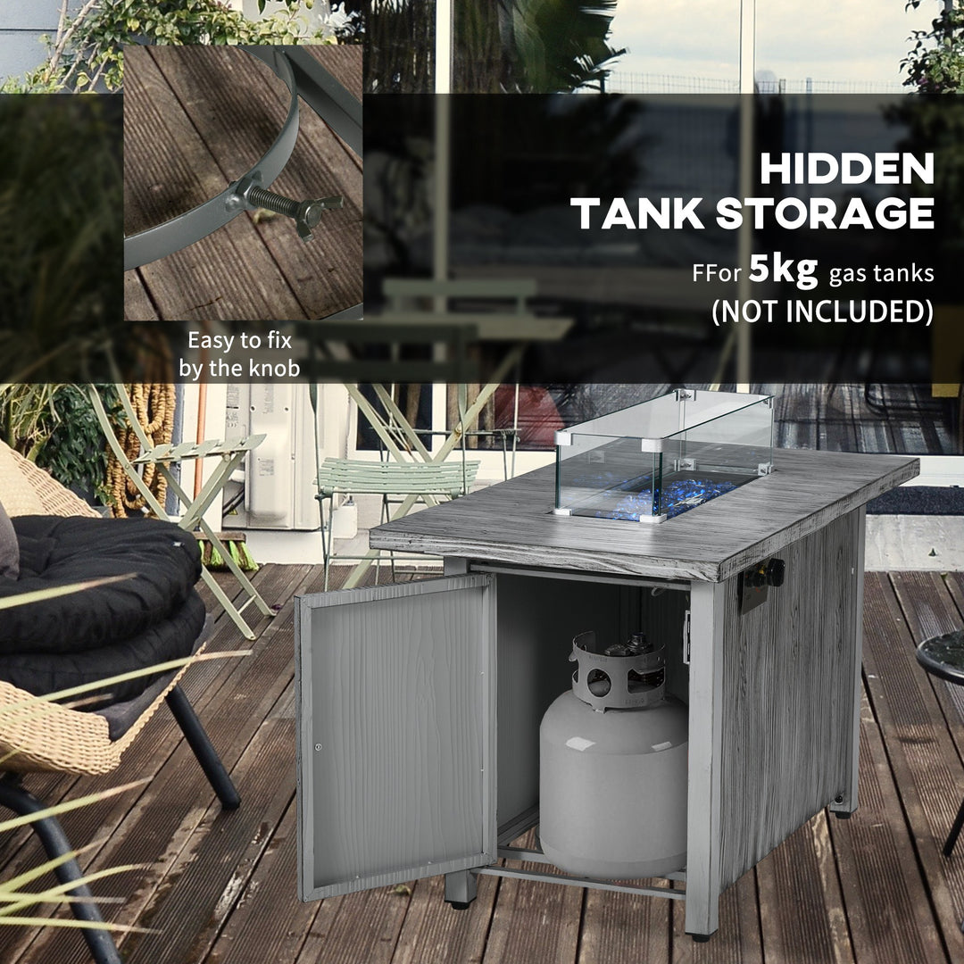 50,000 BTU Gas Fire Pit Table with Cover and Glass Screen - Grey