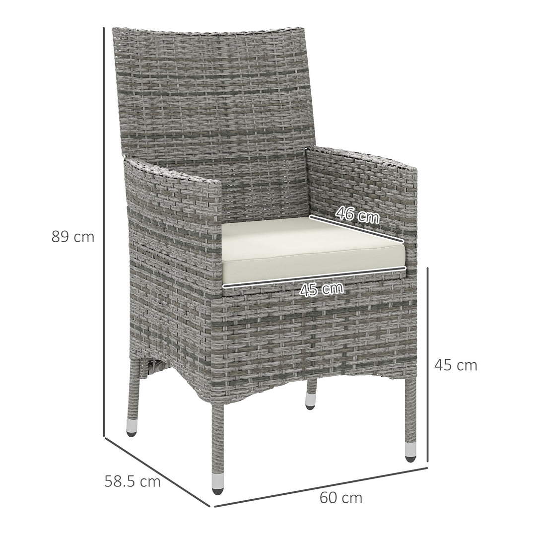 2 Pieces Rattan Garden Chairs Dining Chair Set with Cushion, Mixed Grey