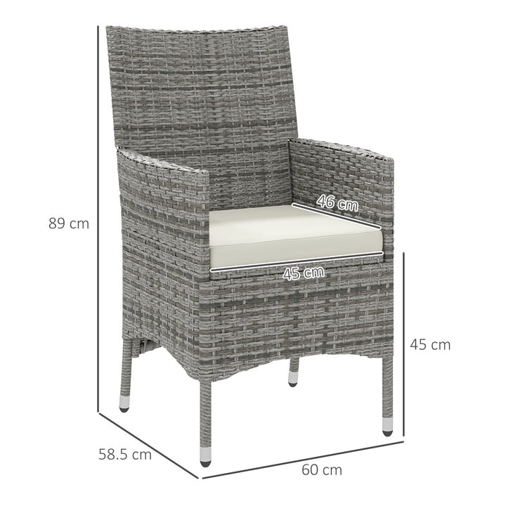 2 Pieces Rattan Garden Chairs Dining Chair Set with Cushion, Mixed Grey