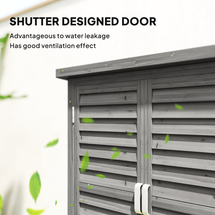 MCL Garden Shed Wooden Garden Storage Shed 2 Door Unit Solid Fir Wood Garage Tool Organisation Cabinet, 87L x 46.5W x 96.5Hcm, Grey