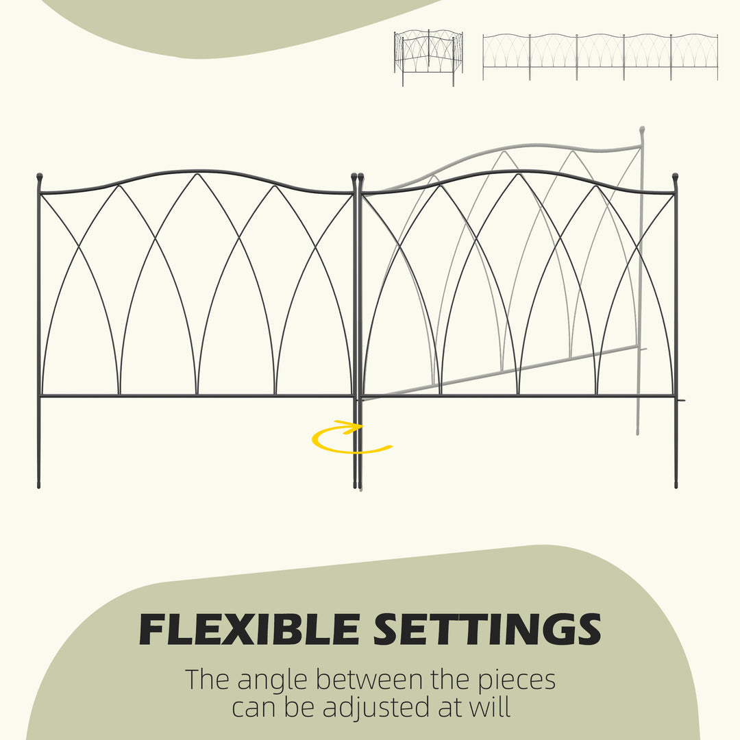 Set of Five 61.5cm Decorative Metal Fence Panels - Black