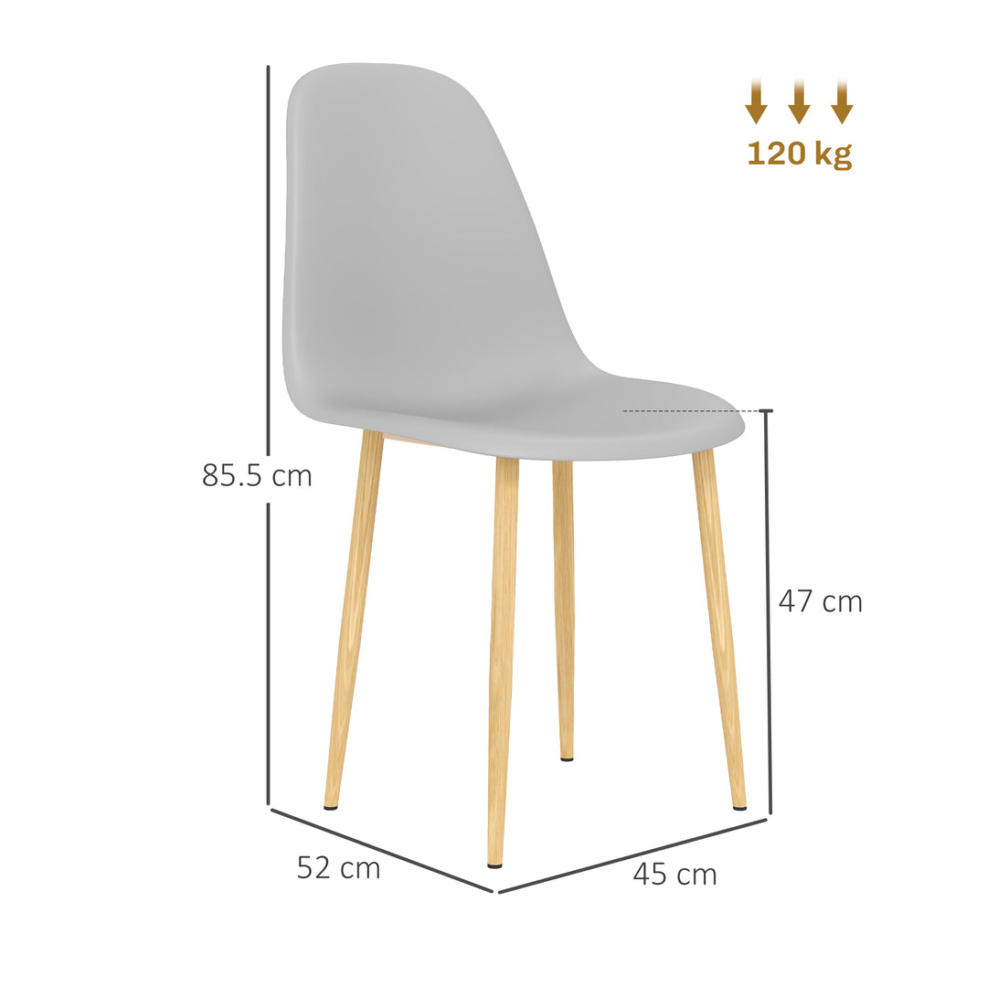 Modern Dining Chairs Set of 4, Kitchen Chairs with Backrest and Steel Legs for Dining Room, Living Room, Grey