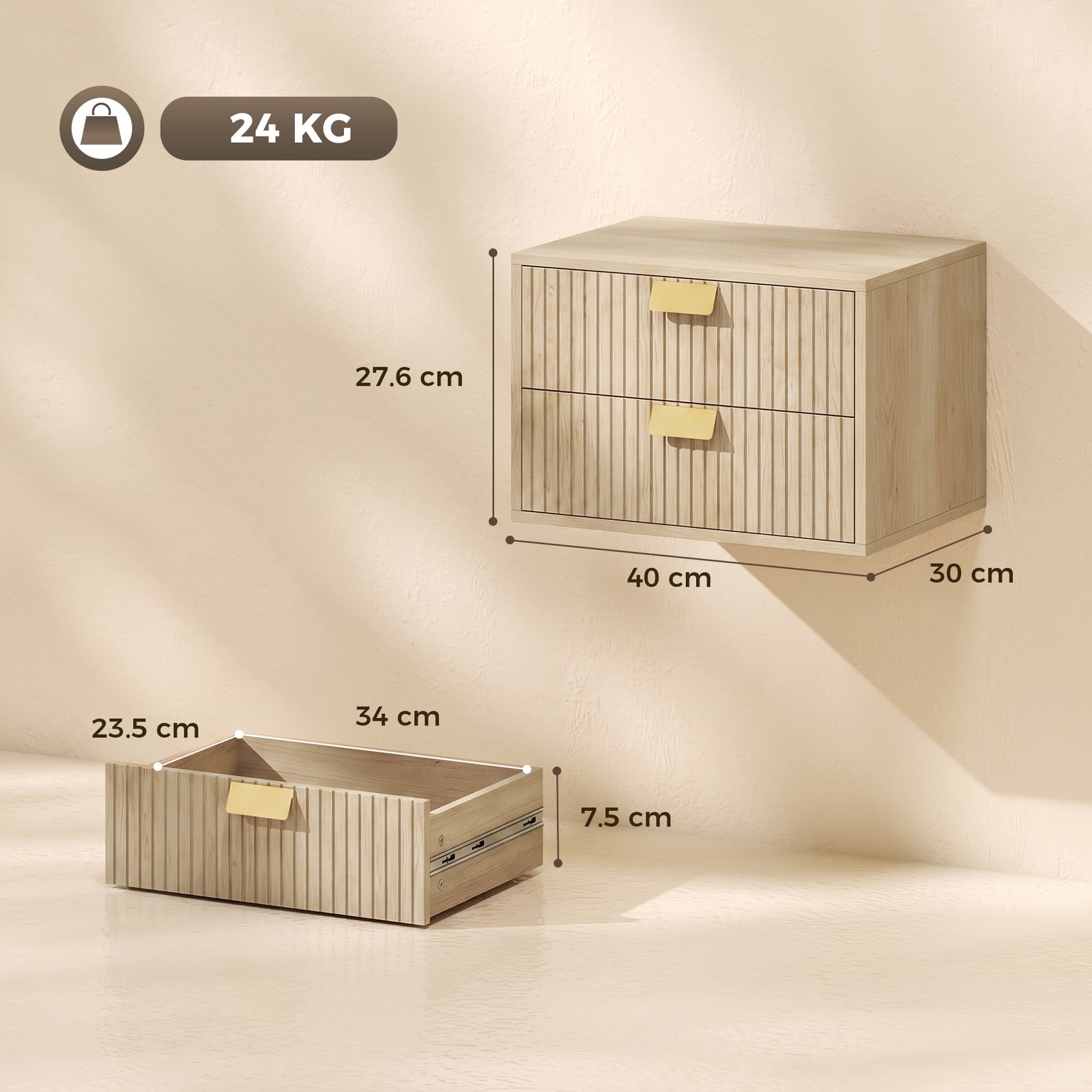 Modern Floating Nightstands Set of 2, Wall Mounted Bedside Tables with