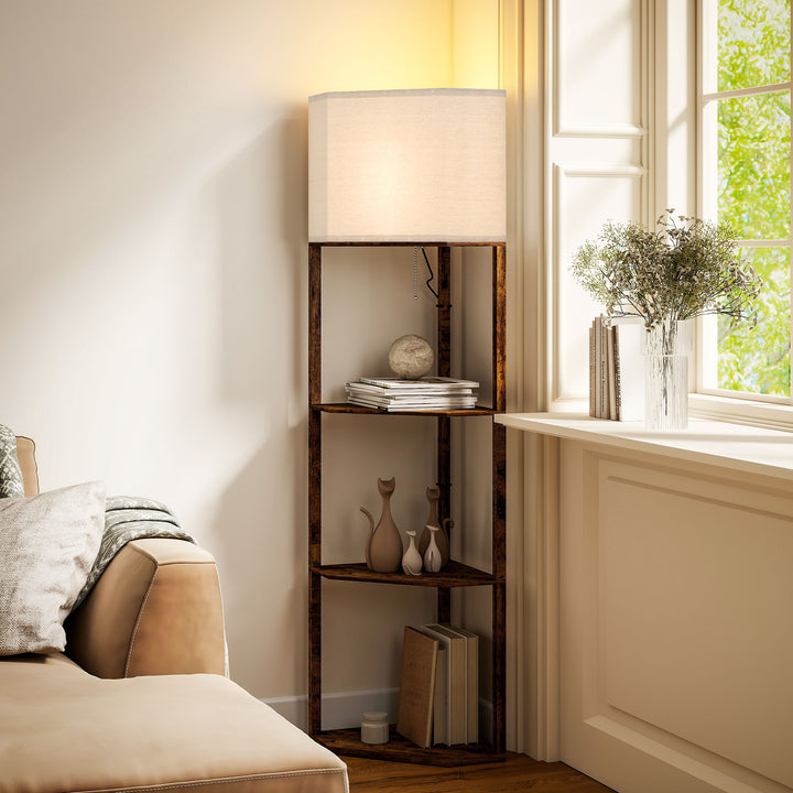 MCL Corner Floor Light, with Shelves - Wood-Effect