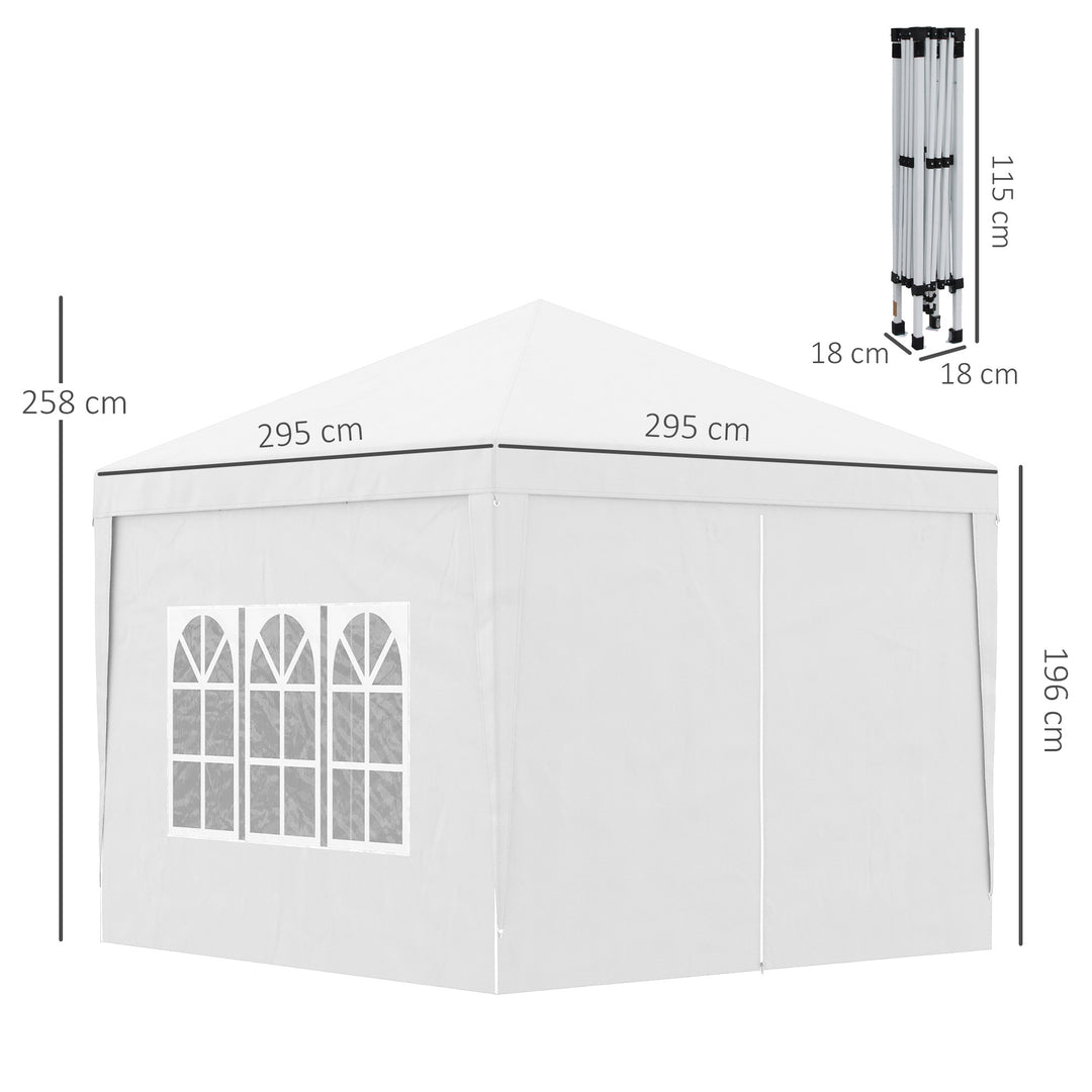 Outsunny 3 x 3m Pop Up Gazebo, Wedding Party Canopy Tent Marquee with Carry Bag and Windows, White
