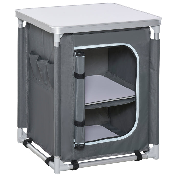 2-Shelf Camping Cupboard Camping Kitchen Station Cook Table Aluminum, Storage Organiser for BBQ Party Picnics Backyards with Carrying Bag