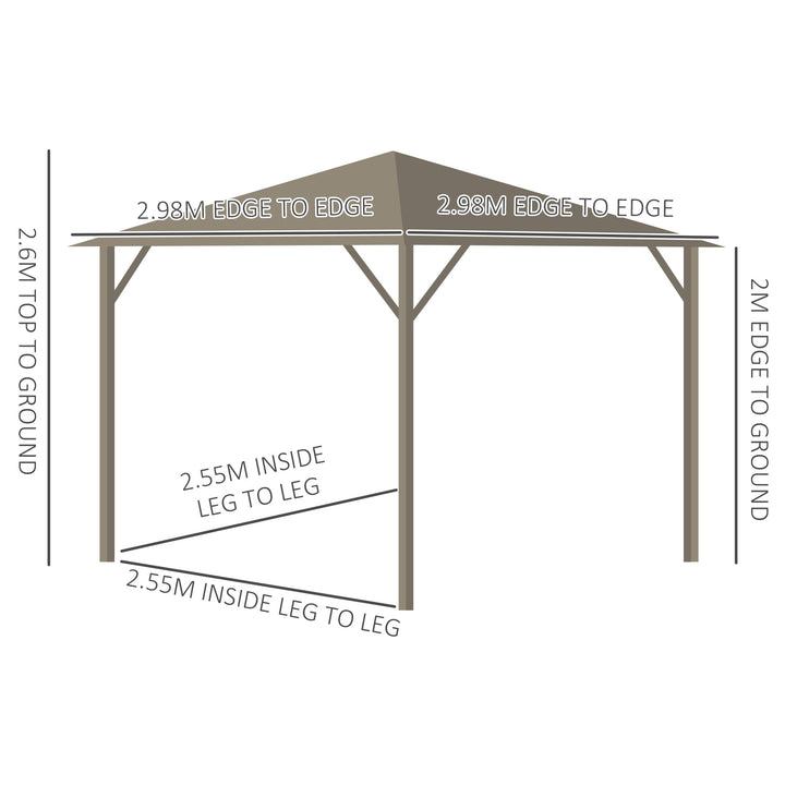 Outsunny 3 x 3 m Garden Gazebo with Netting and Curtains, Hard Top Gazebo Canopy Shelter w/ Metal Roof, Aluminium Frame, for Garden, Lawn