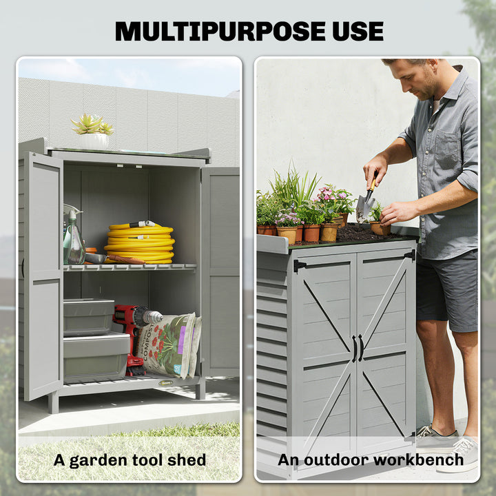 Wooden Garden Shed, Garden Tool Storage Shed with Shelf and Side Hooks