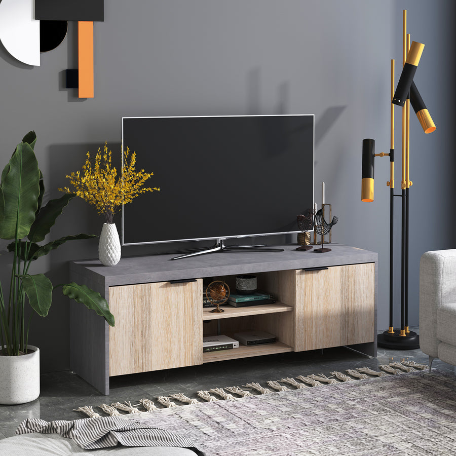 TV Stand for TV up to 55", 2 Doors TV Cabinet with Open Shelves, TV Unit TV Table for Living Room Bedroom Entertainment Room, 120L x 40W x 44H, Grey