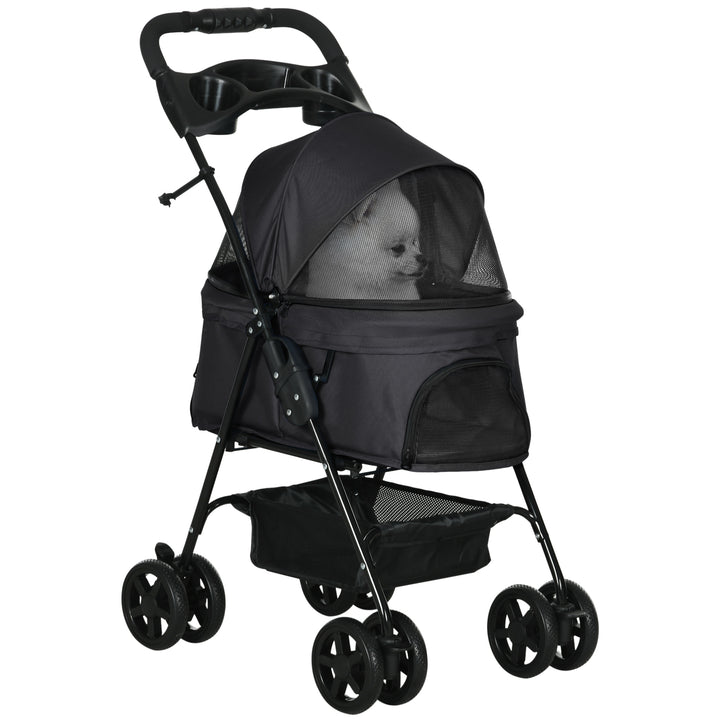 MCL Dog Pram Dog Stroller Foldable Pet Pushchair with 4 Wheels, Safety Leashes, Cup Holder for Small Dogs, Black