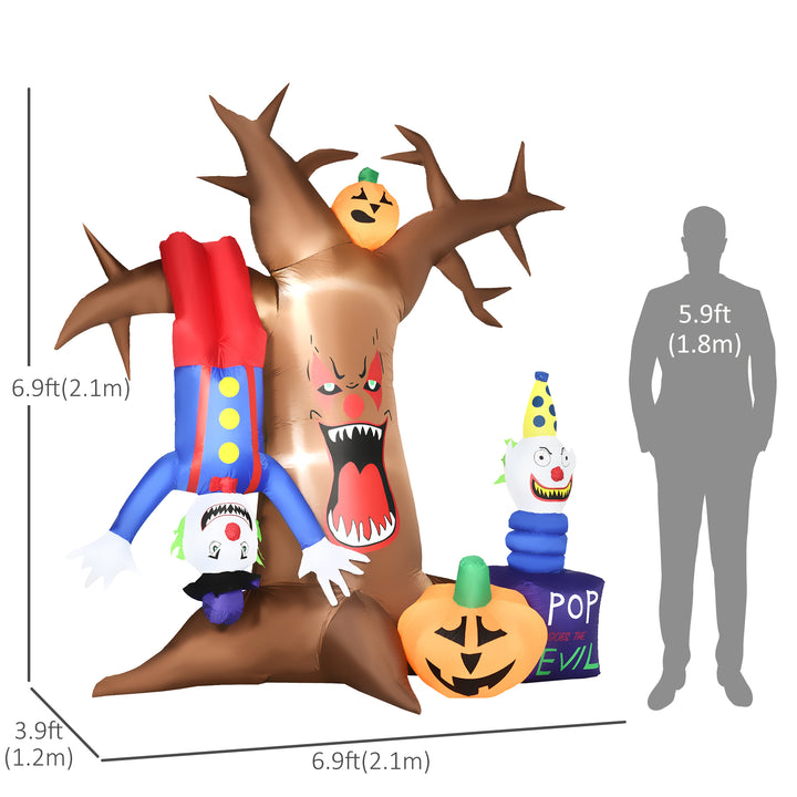 MCL 7ft Inflatable Halloween Ghost Tree with Upside-down Clown Pumpkins, Blow-Up Outdoor LED Display for Lawn, Garden, Party