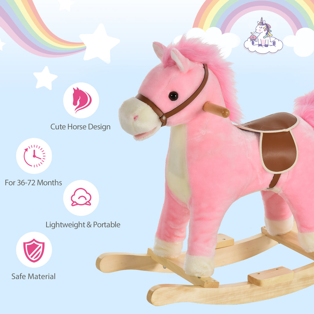 MCL Kids Plush Rocking Horse w/ Sound Moving Mouth Wagging Tail Children Rocker Ride On Toy Gift 3-6 Years Pink