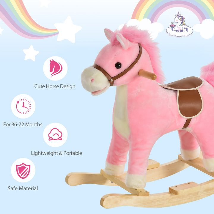 MCL Kids Plush Rocking Horse w/ Sound Moving Mouth Wagging Tail Children Rocker Ride On Toy Gift 3-6 Years Pink