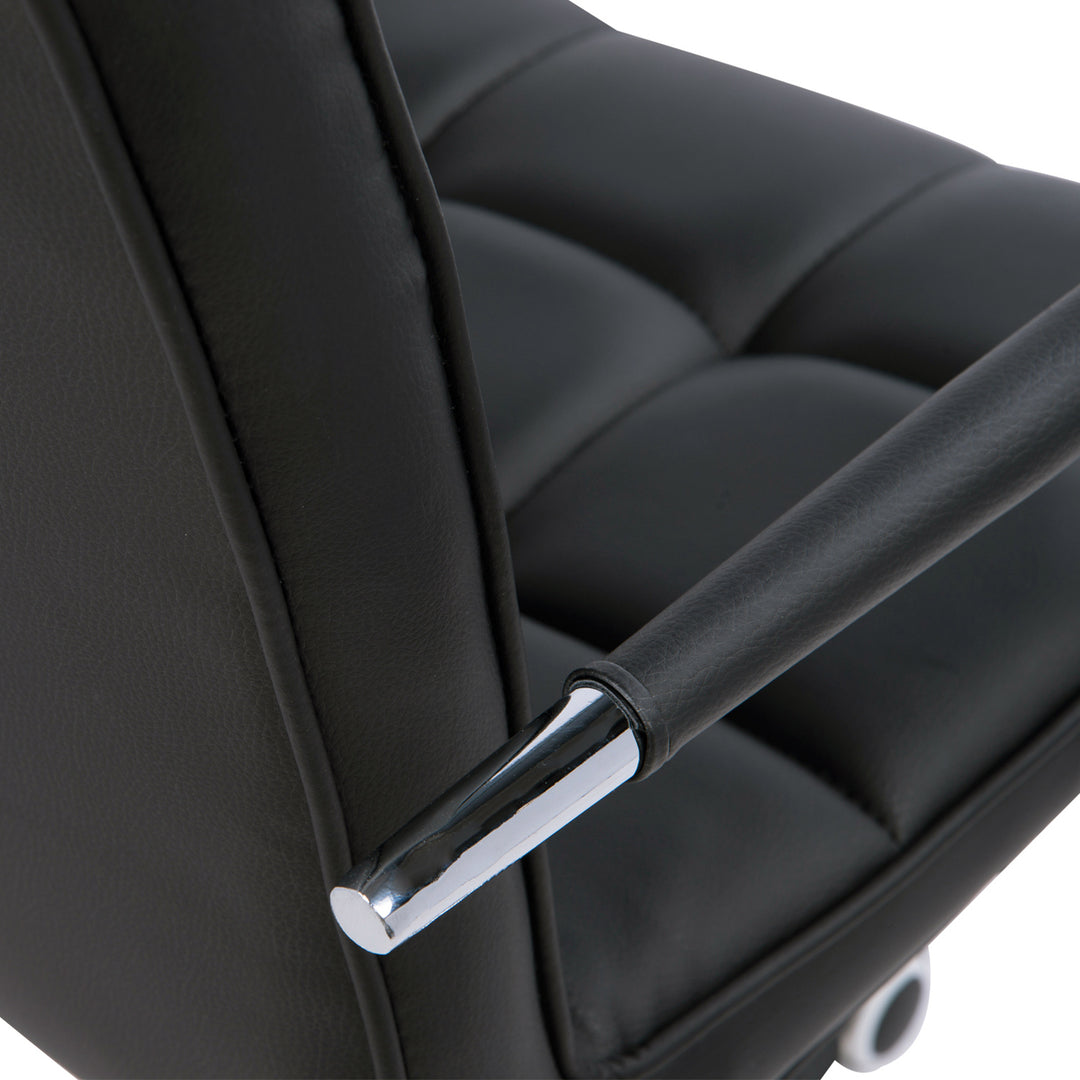 Home Office Chair and Computer Desk Set, Faux Leather Desk Chair with Swivel Wheels, Study Desk with Storage Shelf, Black