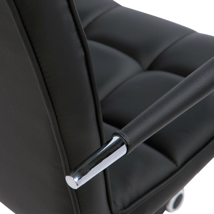 Home Office Chair and Computer Desk Set, Faux Leather Desk Chair with Swivel Wheels, Study Desk with Storage Shelf, Black
