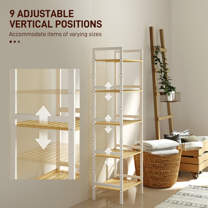 Five-Tier Bamboo Adjustable Shelf Storage Unit