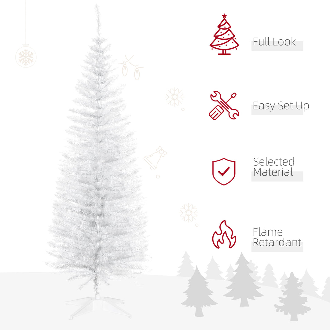 HOMCOM 5T Artificial Pine Pencil Slim Tall Christmas Tree with Branch Tips Xmas Holiday Décor with Stand White | Aosom UK