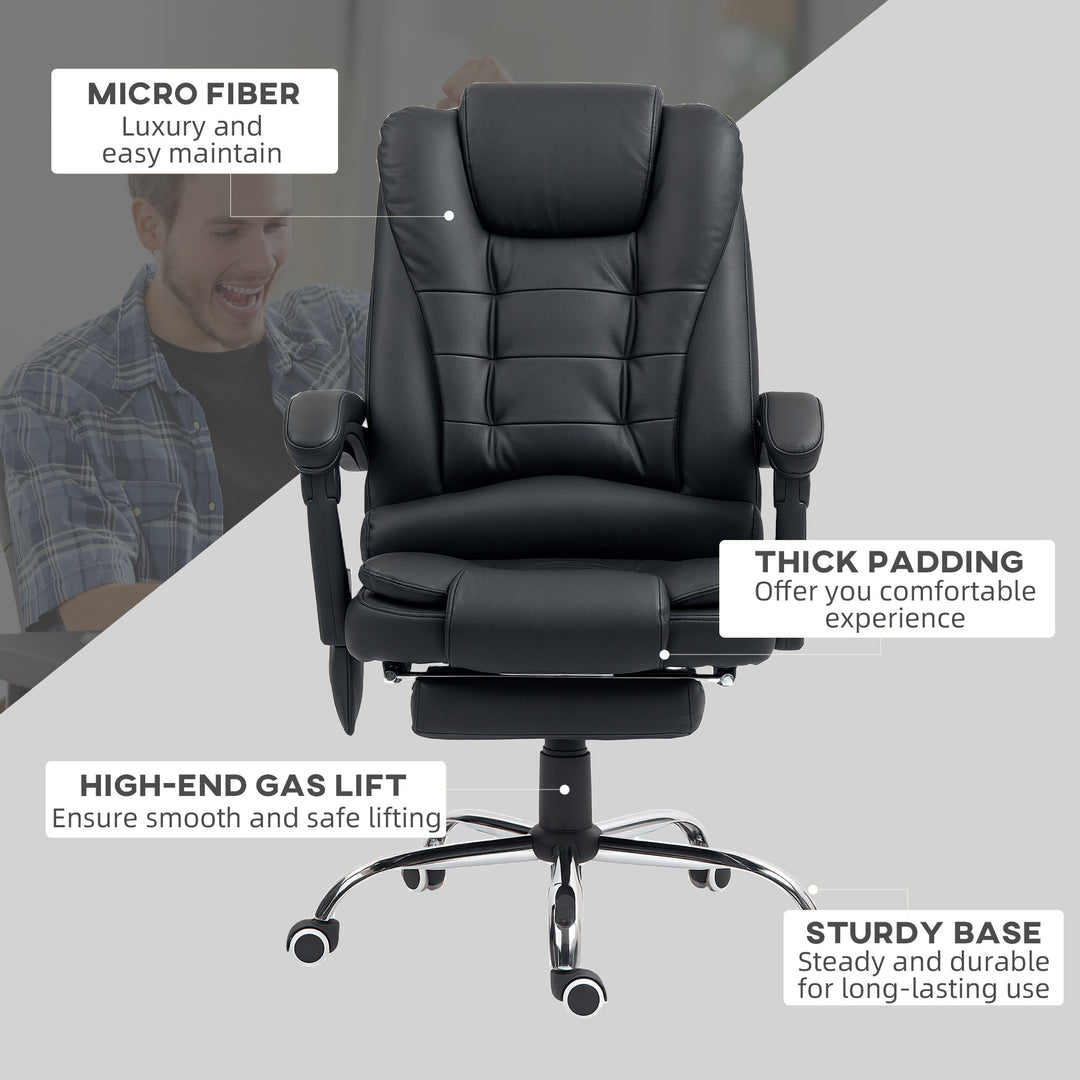 Office Chair with 6 Point Massage and Back Heat, PU Desk Chair with Footrest Adjustable Height and Swivel Wheels, Back Reclining, Black