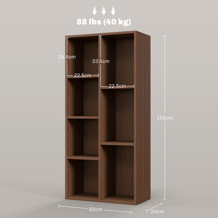 HOMCOM Seven-Cube Bookcase - Walnut Wood Effect