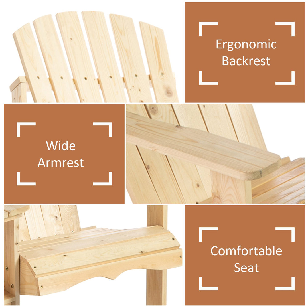 Wooden Outdoor Double Adirondack Chairs Loveseat w/ Centre Table and Umbrella Hole, Garden Patio Furniture for Lounging and Relaxing, Natural
