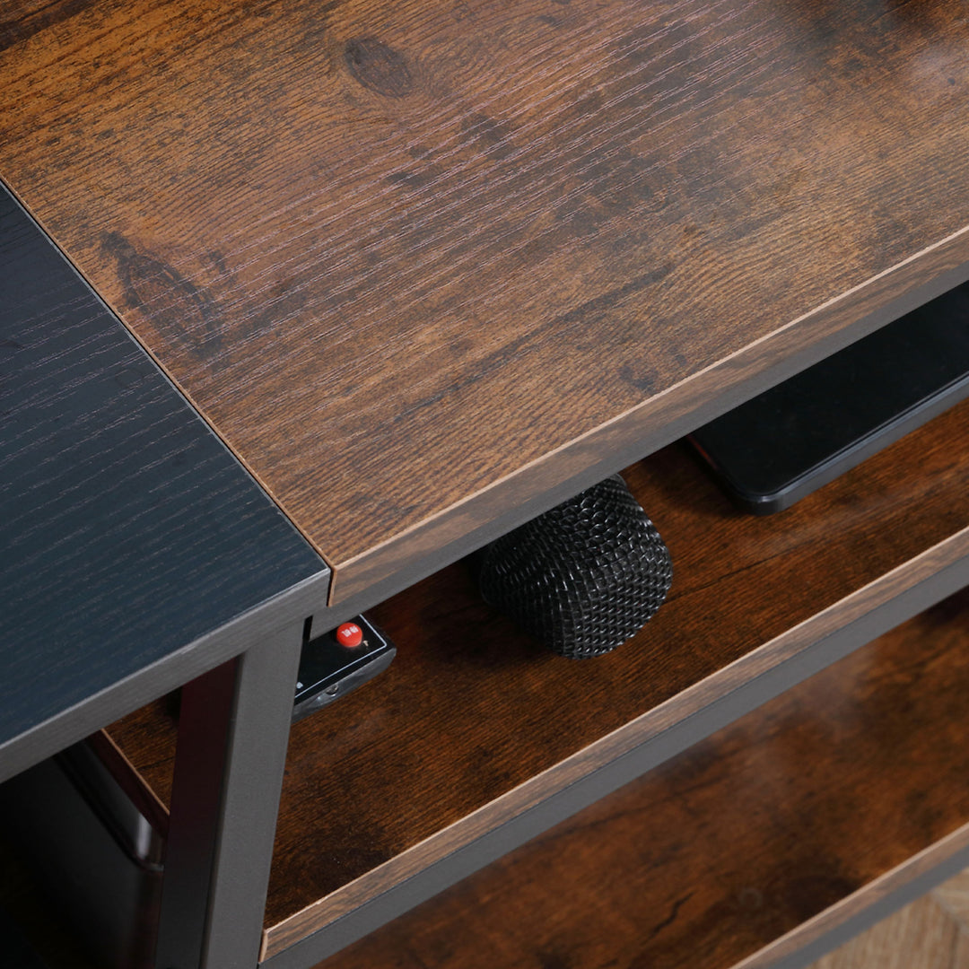 MCL TV Unit Cabinet for TVs up to 60 Inches, Industrial TV Stand with Storage Shelves for Living Room, Brown and Black