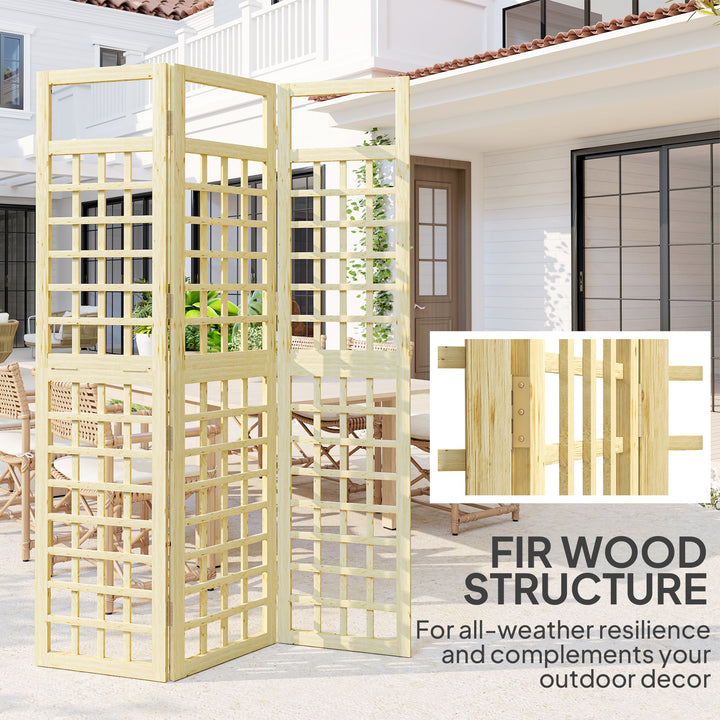 3-Panel Garden Privacy Screen, Freestanding Foldable Wooden Outdoor Divider/Trellis, Decorative Privacy Screen for Garden Patio Pool, 120 x 170 cm, Natural Wood Finish