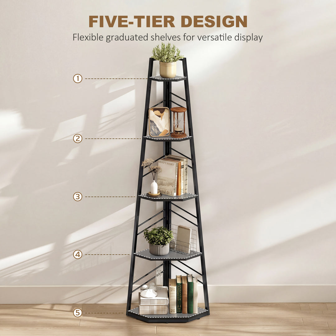 Corner Bookcase, 5-Tier Floor Standing Bookshelf, Shelving Unit for Li