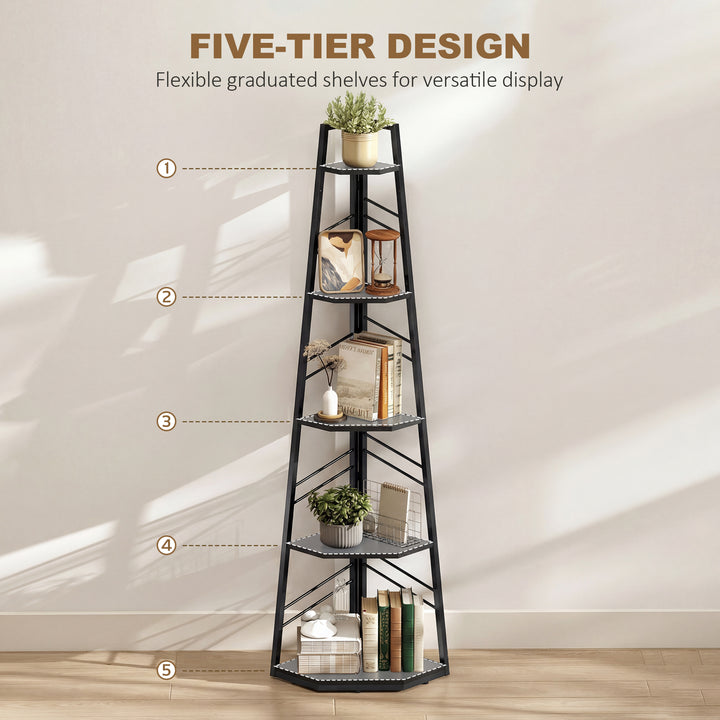 Corner Bookcase, 5-Tier Floor Standing Bookshelf, Shelving Unit for Li