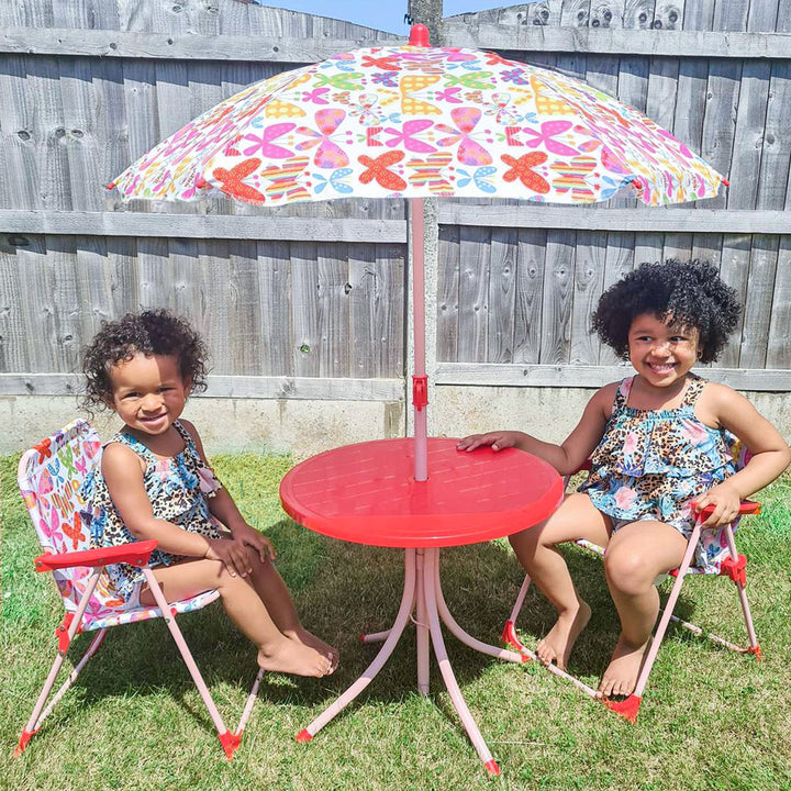 Outsunny Kids Folding Picnic Table and Chairs Set Color Stripes Outdoor w/ Parasol