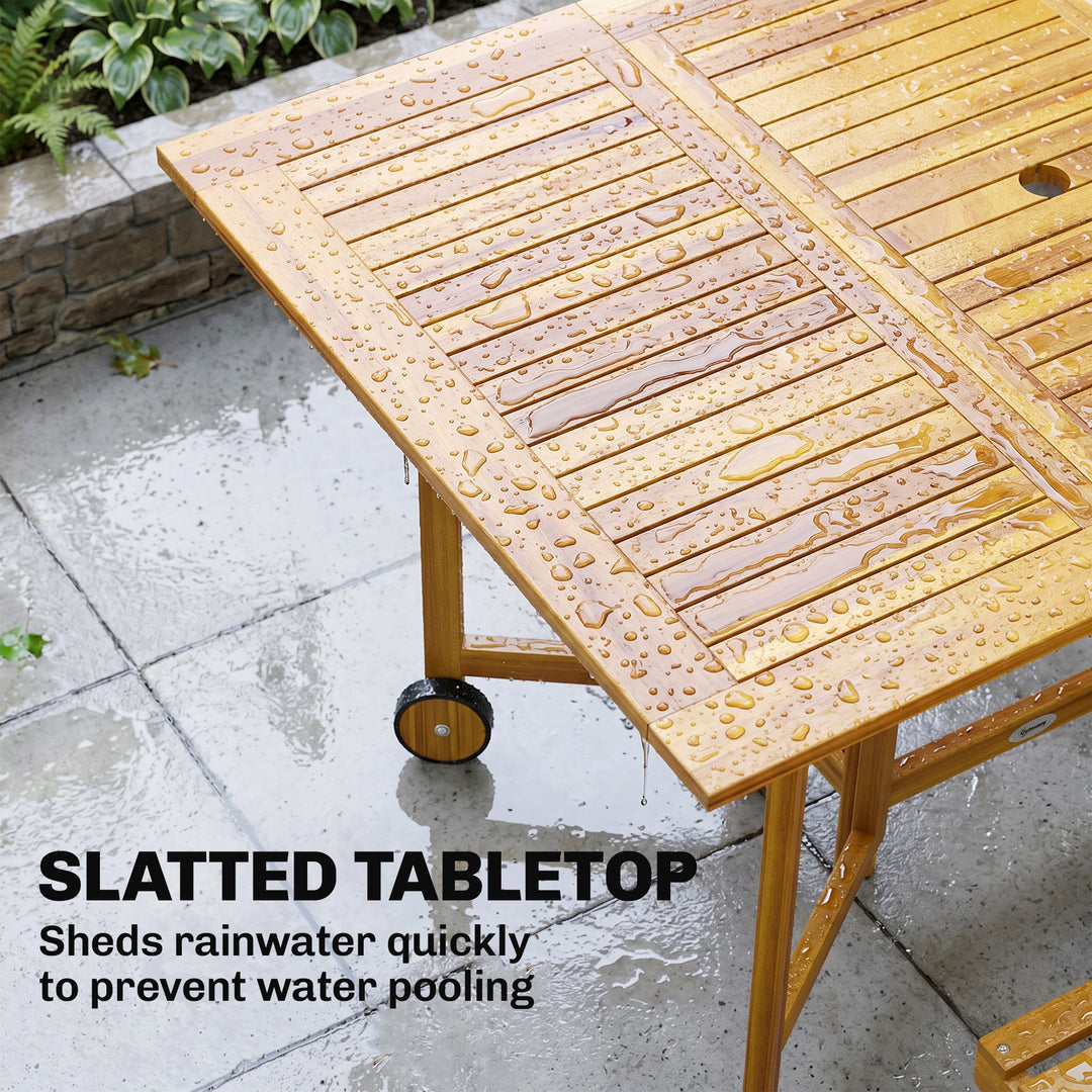 7 Pieces Garden Dining Set, Extending Dining Table and 6 Folding Chair