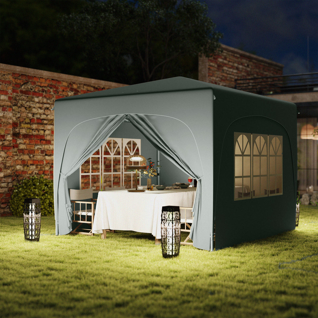 3 x 3m Pop-Up Gazebo Shelter, with Accessories - Light Grey
