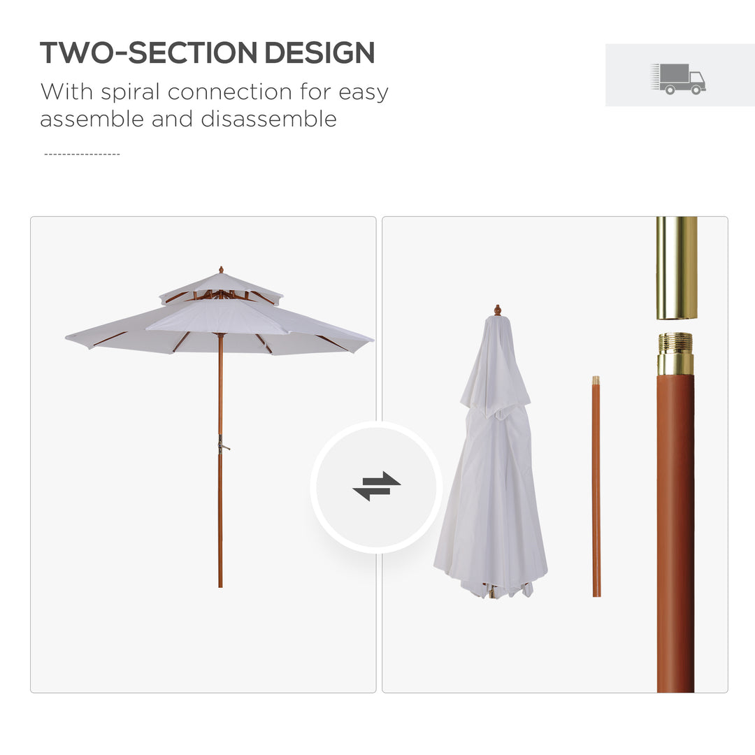 2.7m Elegant Wooden Frame Parasol Umbrella - White