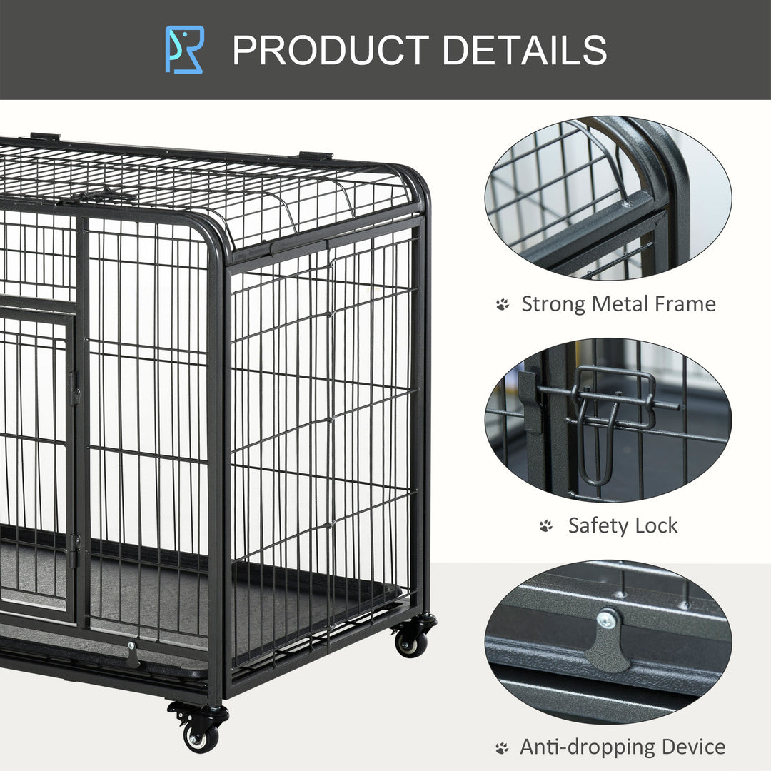 PawHut Heavy Duty Dog Crates Foldable Indoor Dog Kennel & Dog Cage Pet Playpen w/ Double Doors Removable Tray Lockable Wheels Openable Top | Aosom UK