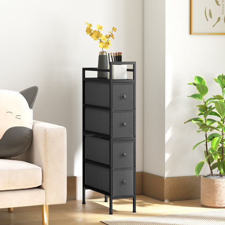 4 Drawer Fabric Dresser Chest of Drawers, Slim Storage Cabinet with Steel Frame for Small Spaces, Bedroom