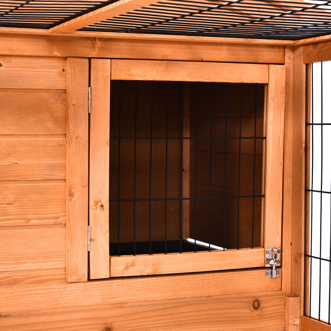 MCL Wooden Rabbit Hutch Outdoor, Guinea Pig Hutch, Detachable Pet House Animal Cage with Openable Run & Roof Lockable Door Slide-out Tray 146 x 95 x 69cm