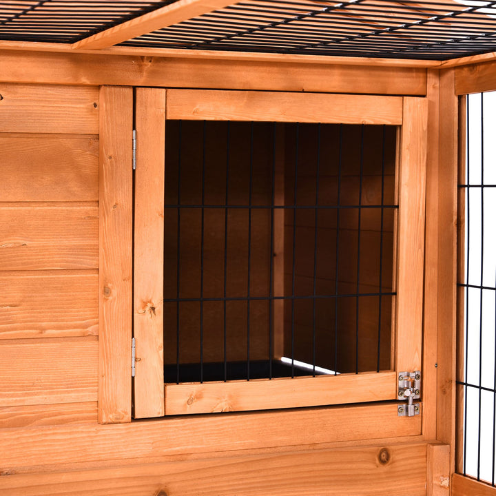 MCL Wooden Rabbit Hutch Outdoor, Guinea Pig Hutch, Detachable Pet House Animal Cage with Openable Run & Roof Lockable Door Slide-out Tray 146 x 95 x 69cm