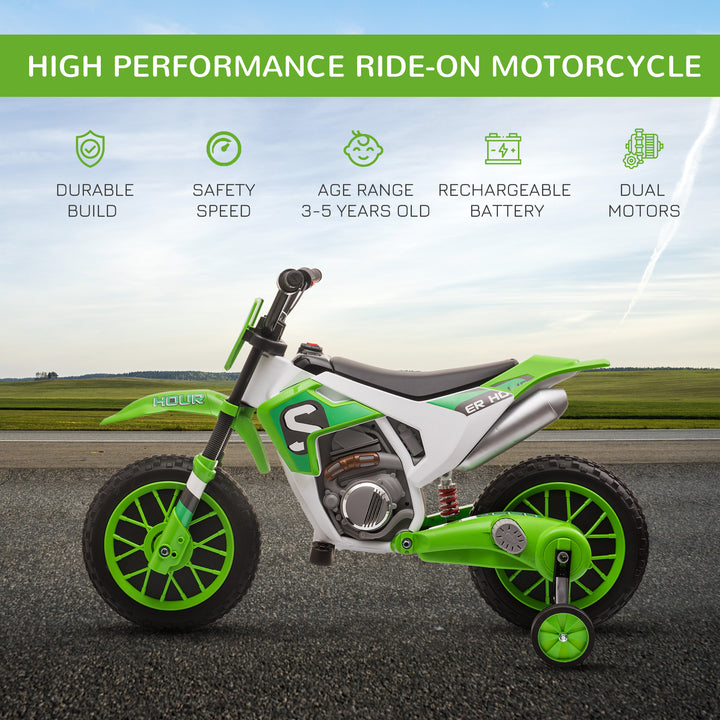 MCL 12V Kids Electric Motorcycle Ride-On, with Training Wheels, for Ages 3-6 Years - Green