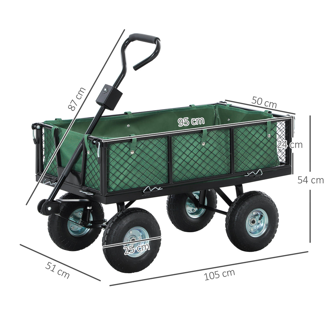114L Steel Frame Garden Cart Trolley - Green