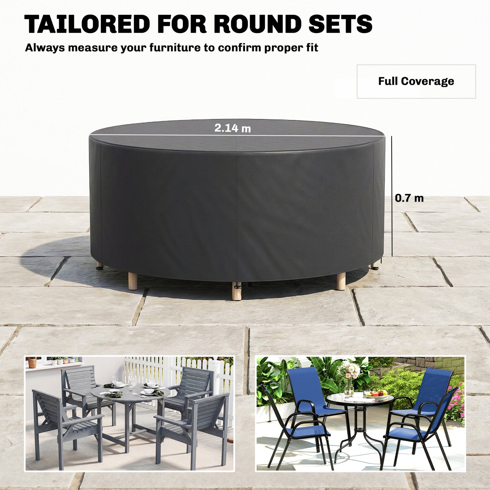 Round Garden Furniture Cover, Waterproof Garden Table Cover, 420D Heav