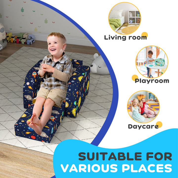 AIYAPLAY Foldable Toddler Chair Soft Snuggle Sponge Filled for Bedroom Playroom, Aged 18 Months to 3 Years - Dark Blue | Aosom UK